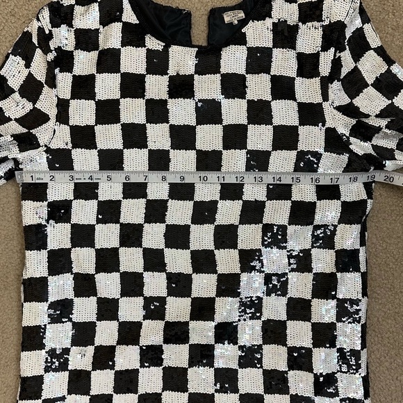 VINTAGE Black and White Checkered Silk Top Size L - Picture 9 of 12